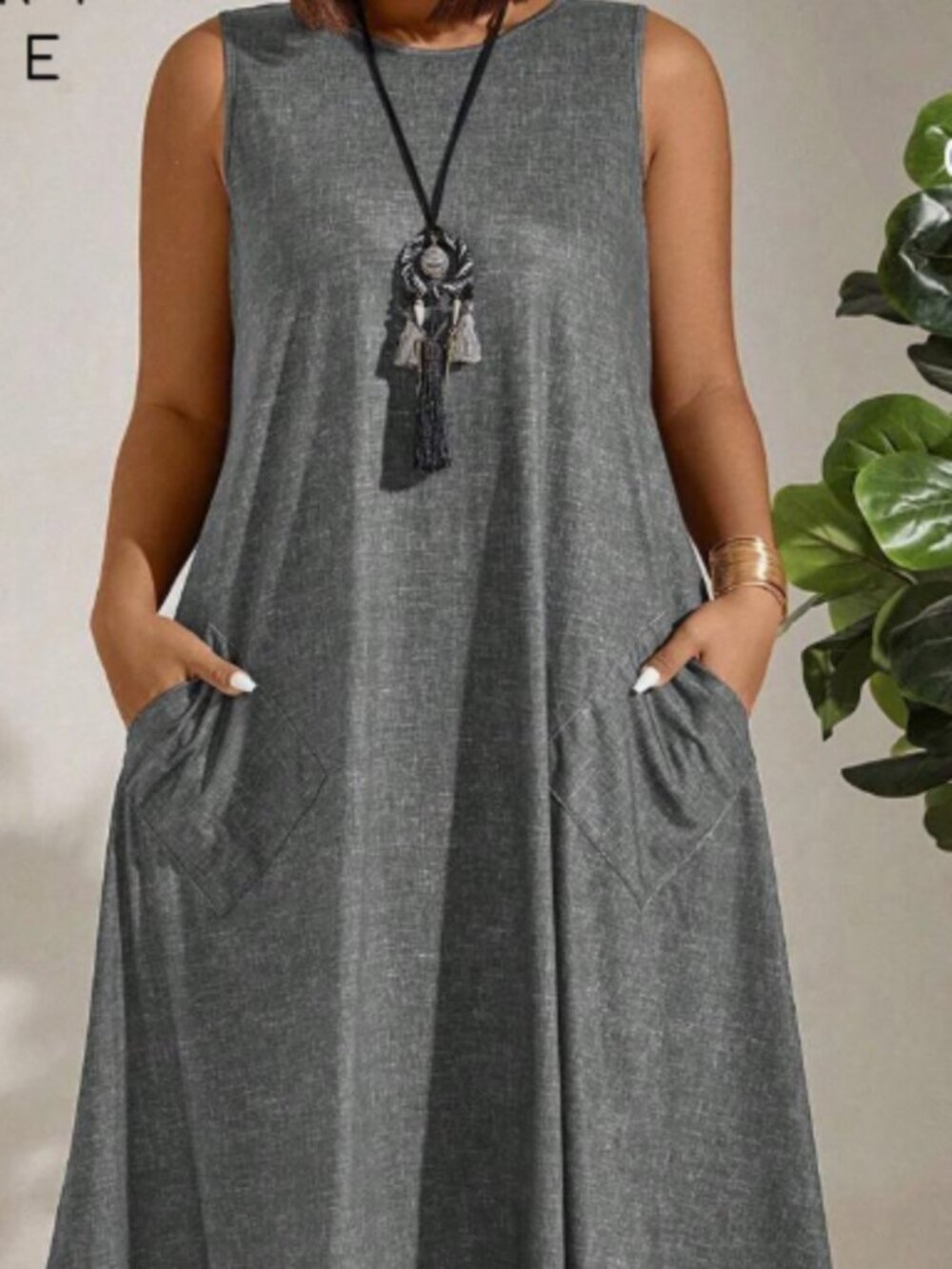 Women's Gray Casual Midi Dress – Soft Stretch Everyday Dress